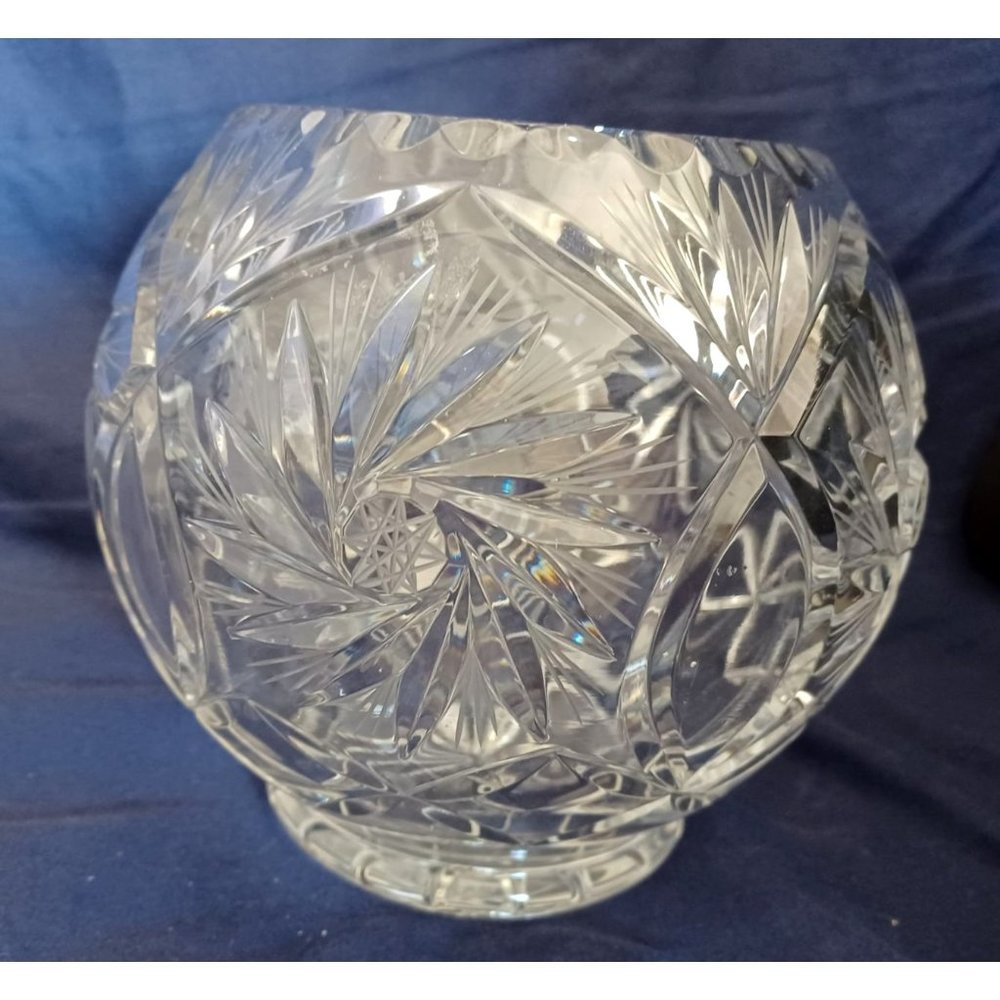 Serving Bowl 6.5" Vintage Cut Bohemia Czech Crystal Pinwheel Star Design 24 pbO